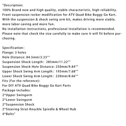 11" (285mm) Complete Front Suspension Kit with Upper & Lower A-Arms, Shocks, Steering Knuckles & Hubs for Go Kart ATV