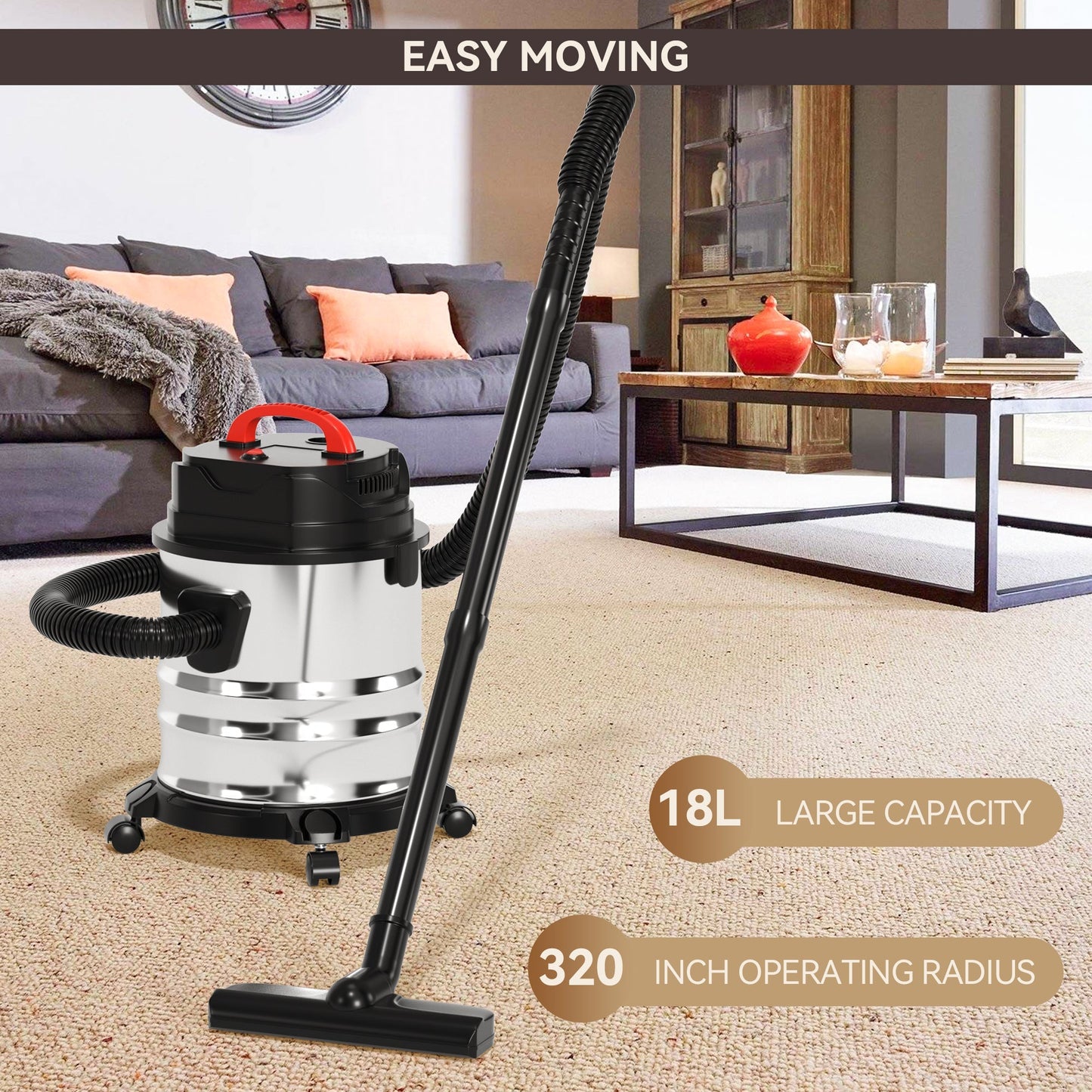 18L Ash Vacuum Cleaner, Powerful 1800W Wet/Dry Shop Vac with Blower Function for Fireplaces, BBQ & Pellet Stoves