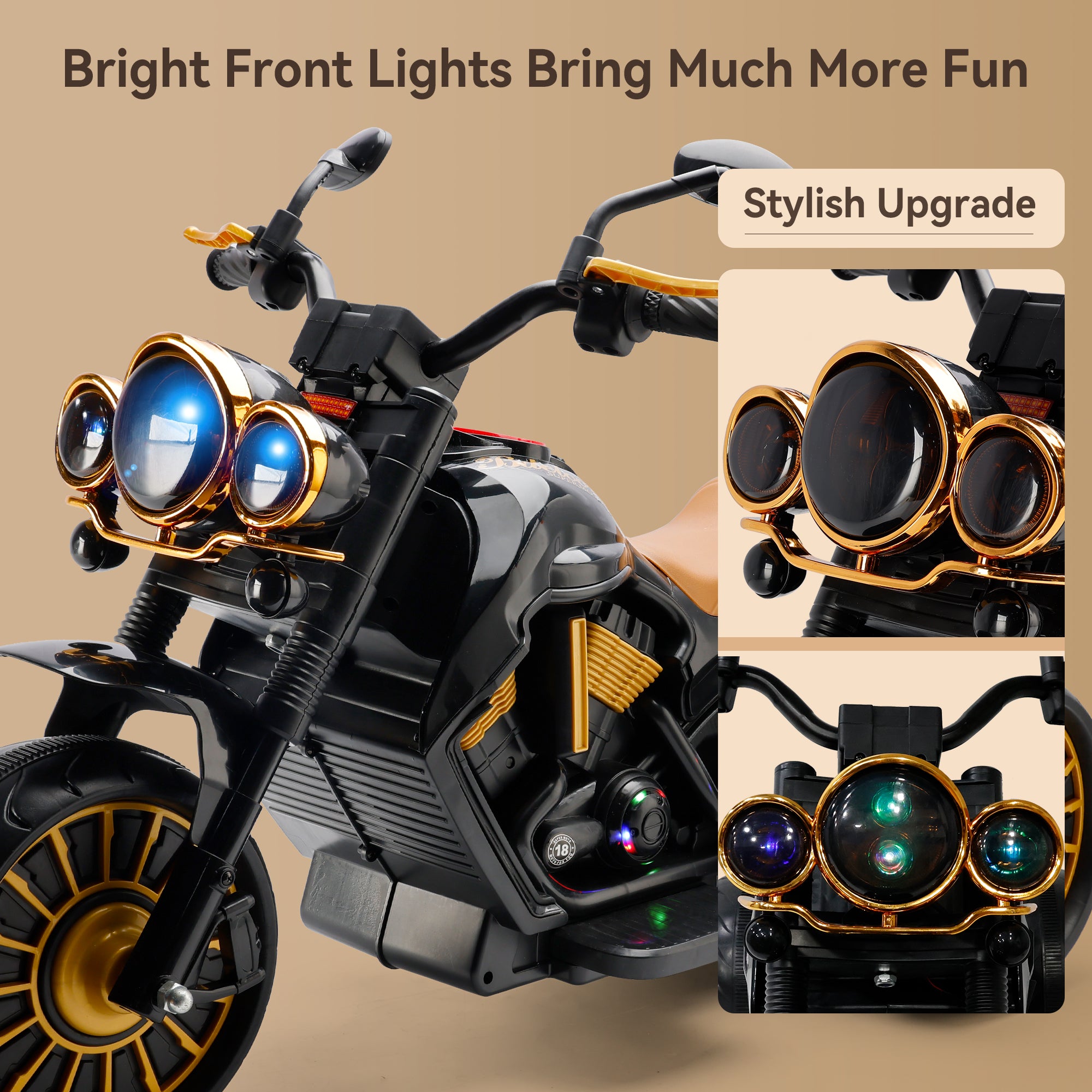 3-Wheel Kids Ride-On Motorcycle, Electric Dual-Drive w/ LED Lights (Black), Ages 1–8 (Copy)