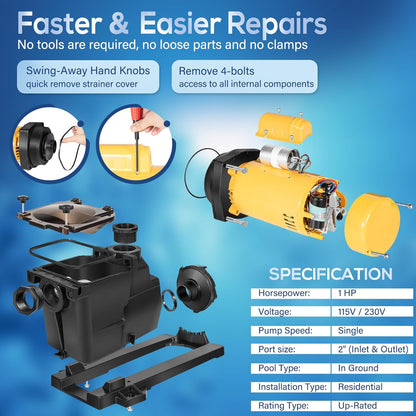 Super Pump 1 HP Single Speed Inground Pool Pump W3SP2607X10 230V For Hayward