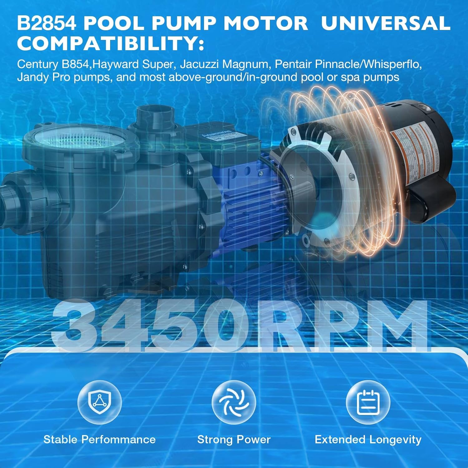 Pool Motor Replacement 1.5 HP Dual Voltage Pool Pump Motor 115/230V