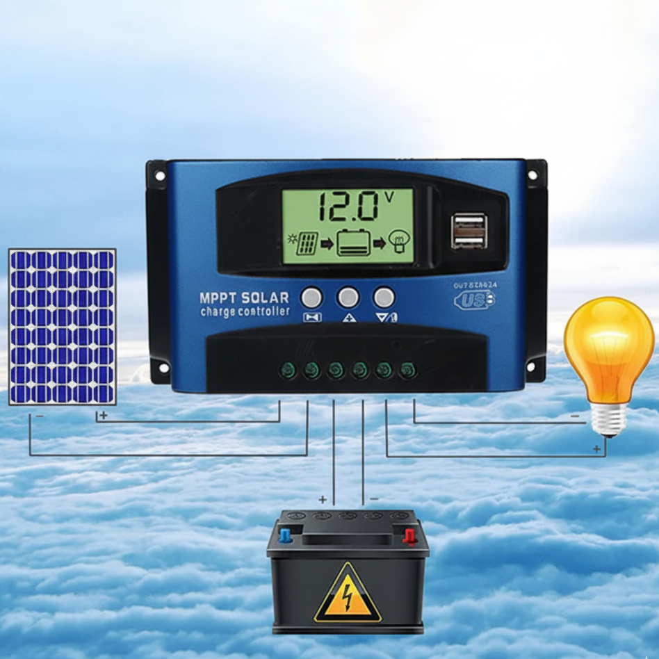 40A MPPT Solar Charge Controller 12V/24V Auto Detect Regulator with Dual USB Ports