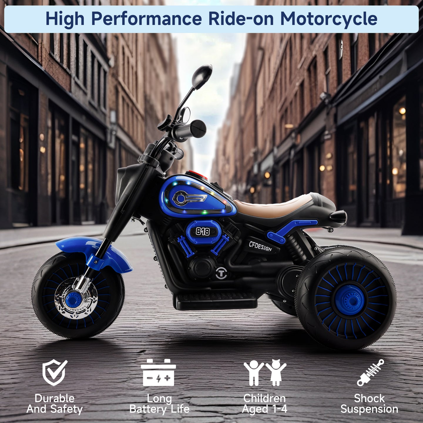 3-Wheel 6V Kids Ride-On Motorcycle with Music & Lights – Blue (Copy)