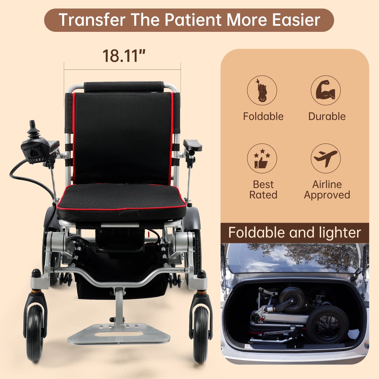Airline-Approved Foldable Power Wheelchair for Seniors - Lightweight