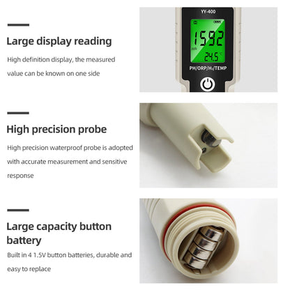 Digital Hydrogen Water Tester, 4-in-1 Meter for H2, pH, ORP & Temperature for Bottles & Generators