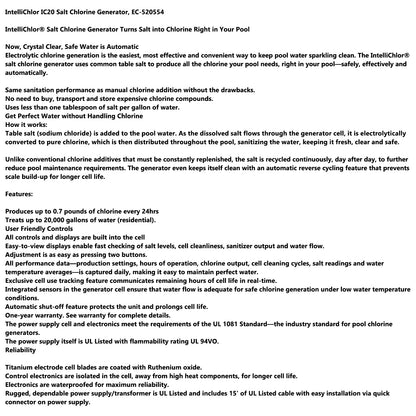 IC20 Salt Chlorinator System – Saltwater Pool Sanitizer for Up to 20,000 Gallons (Copy)