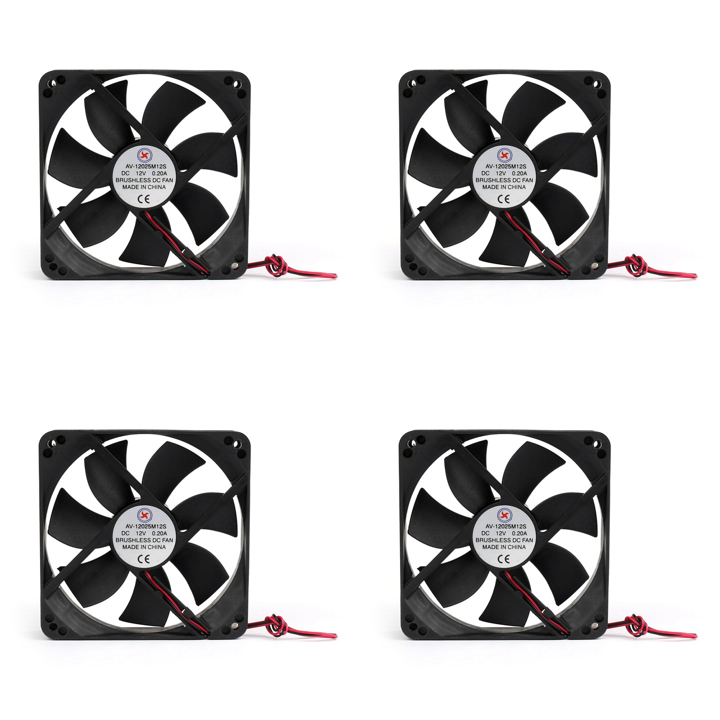 4Pcs DC Brushless Cooling PC Computer Fan 12V 12025s 120x120x25mm 0.2A 2 Pin