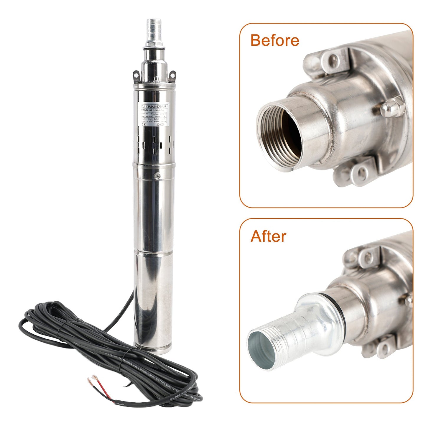 750W 48V Solar Submersible Screw Pump Kit, 3-Inch with MPPT Controller, 140M (459ft) Head for Deep Well Irrigation