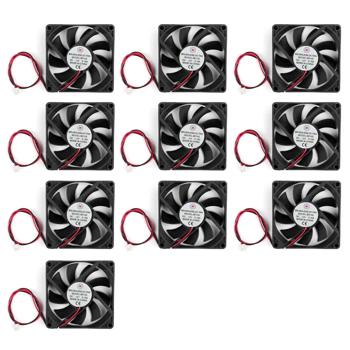 10PCS DC Brushless Cooling PC Computer Fan 12V 8015s 80x80x15mm 0.16A 2 Pin Wire