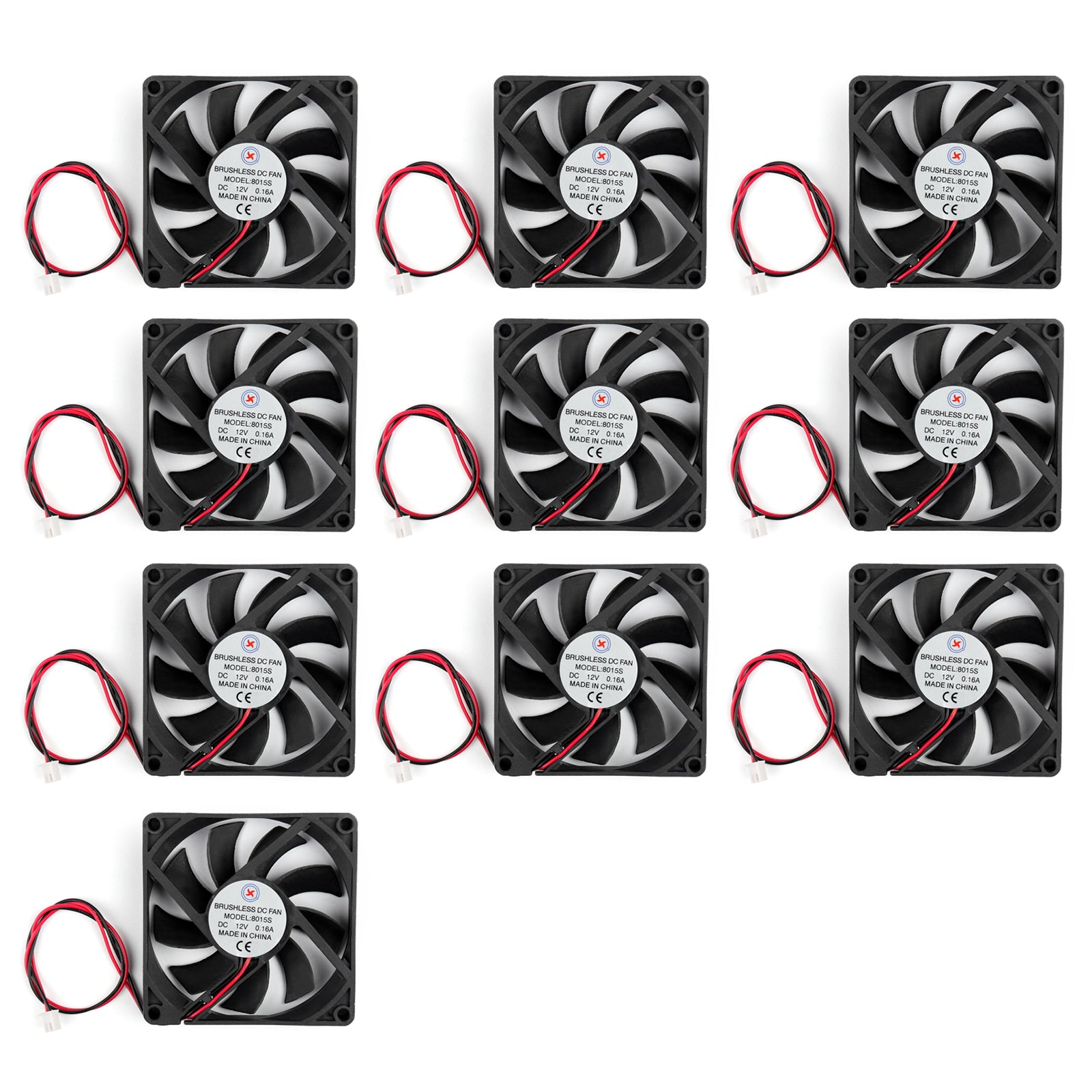 10PCS DC Brushless Cooling PC Computer Fan 12V 8015s 80x80x15mm 0.16A 2 Pin Wire
