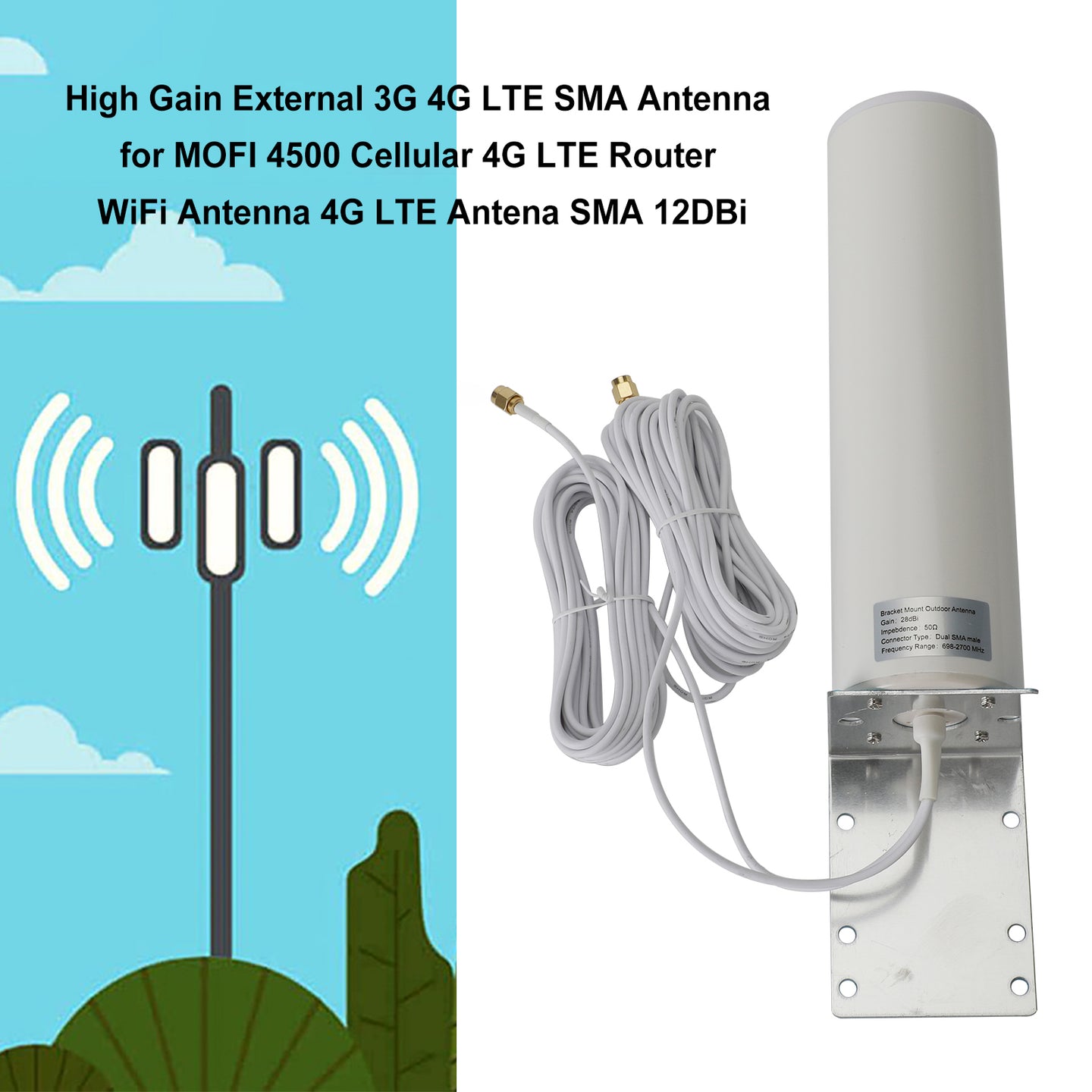 High Gain External 3G 4G LTE SMA Antenna for MOFI 4500 Cellular 4G SMA Connector