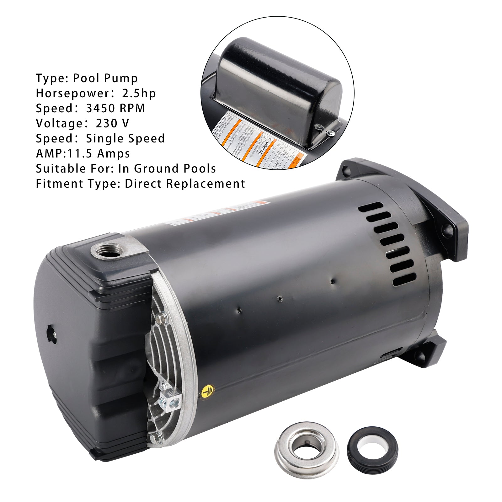 B2840 B840 2.5 HP Pool Pump Motor 230V Square Flange 56Y Frame – Replacement Swimming Pool Motor