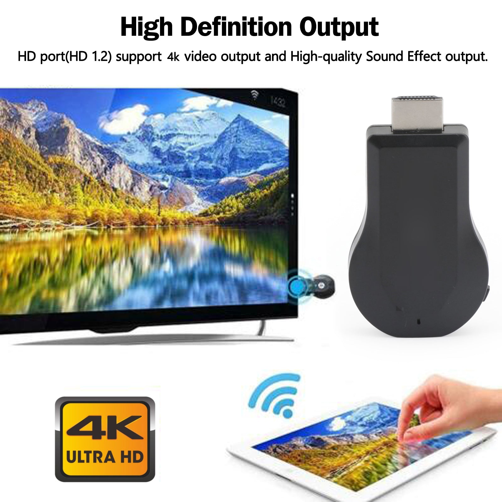 M100 4K Wireless HDMI Display Dongle, Supports Airplay, Miracast & DLNA for Screen Mirroring