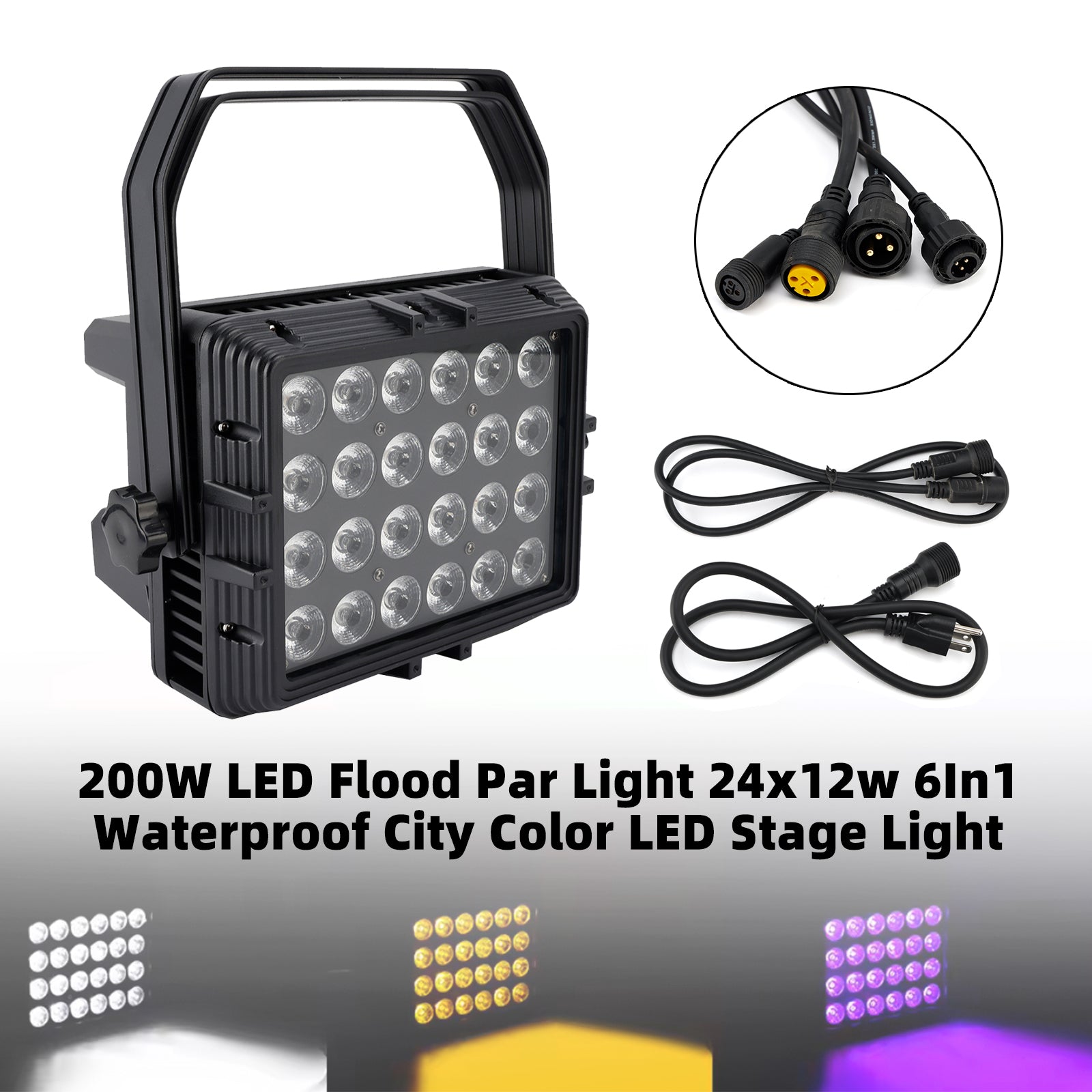 200W LED Flood PAR Light – 24x15W 6-in-1 RGBWA+UV Waterproof Stage Wash Lighting for Outdoor Events