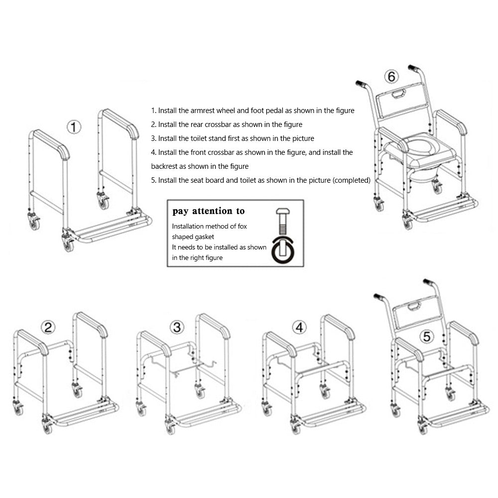 3-in-1 Shower Toilet Wheelchair ¨C Adjustable Commode Chair for Elderly or Patients