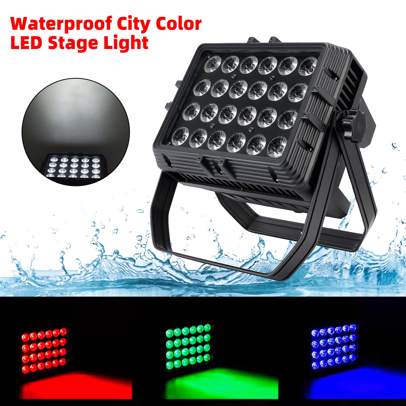 24x RGBWA+UV 6-in-1 LED PAR Can Light, 200W IP65 Waterproof Outdoor Stage Wash, DMX Controlled