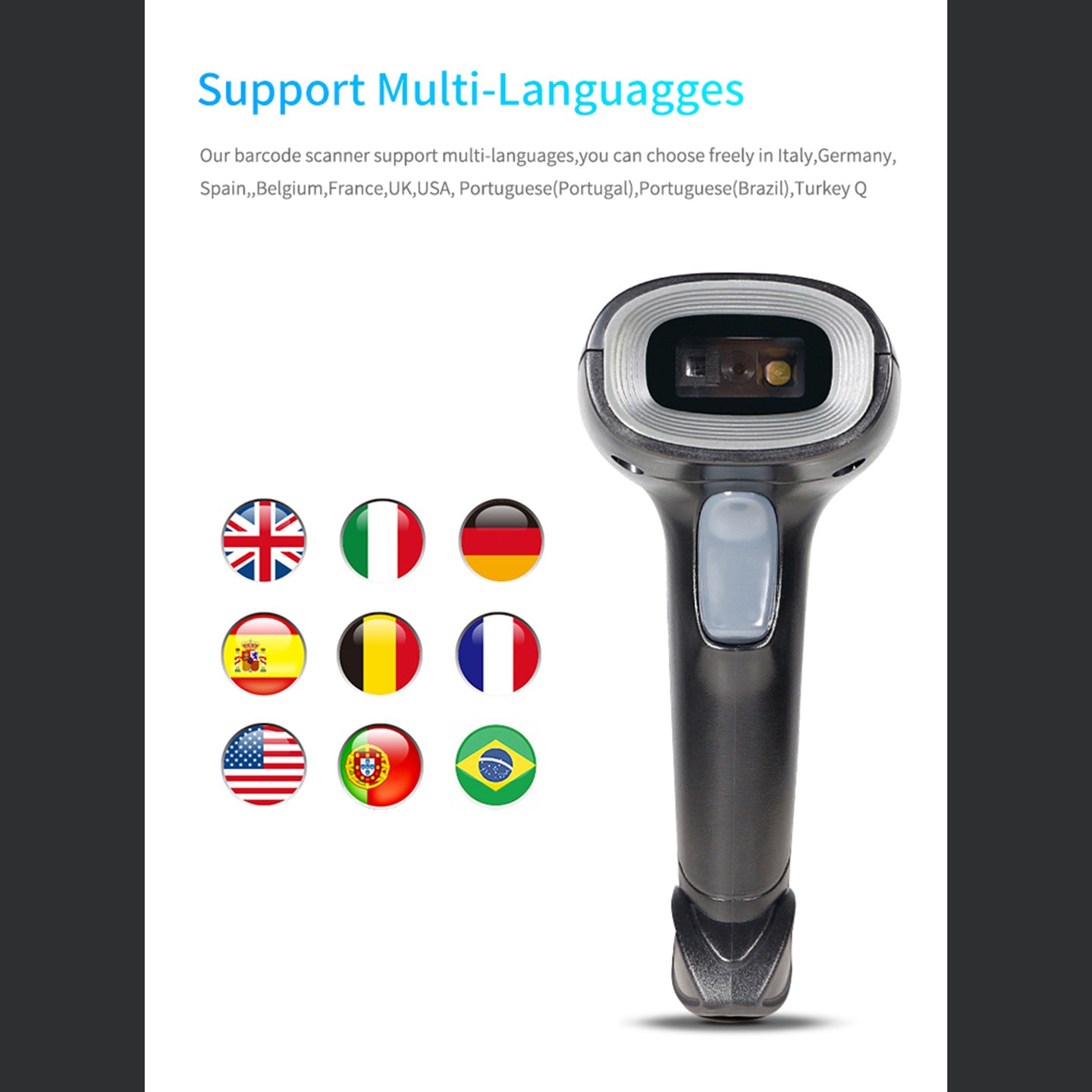 2 In1 1D+2D Portable Handheld Gun Auto USB Laser Scanner Bar Code Reader w Stand
