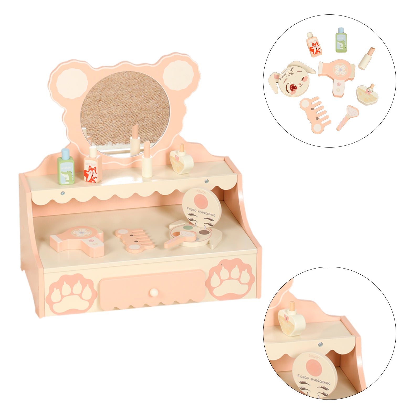 Kids Vanity Set with Storage Drawer Little Girls' Makeup Table with Mirror Toddler Pretend Play Vanity Desk with 8 Makeup Accessories Princess Vanity for 3+ Years Old Kids
