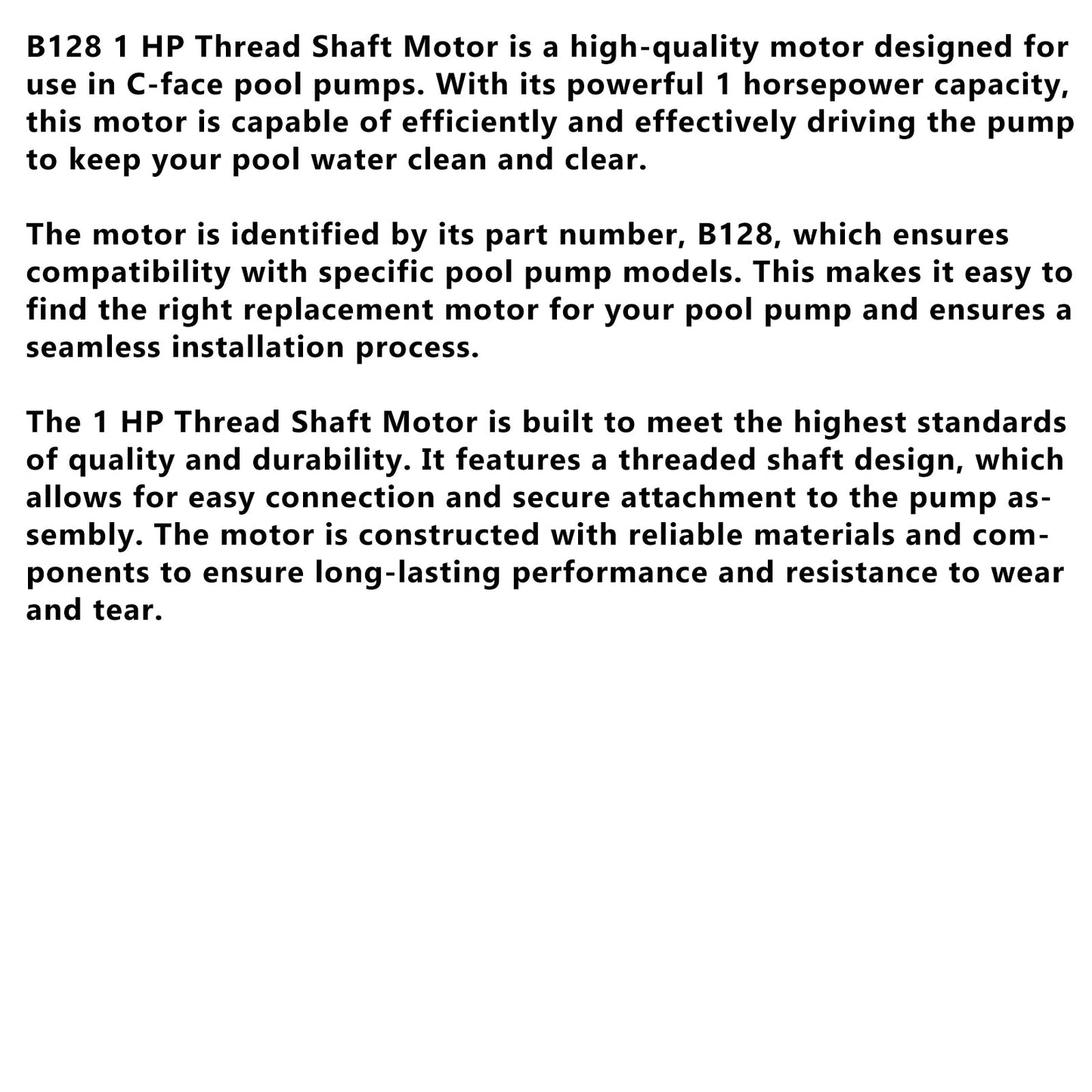 B128 1HP Full Rated Pool Pump Motor – 115V/230V Swimming Pool Motor Replacement