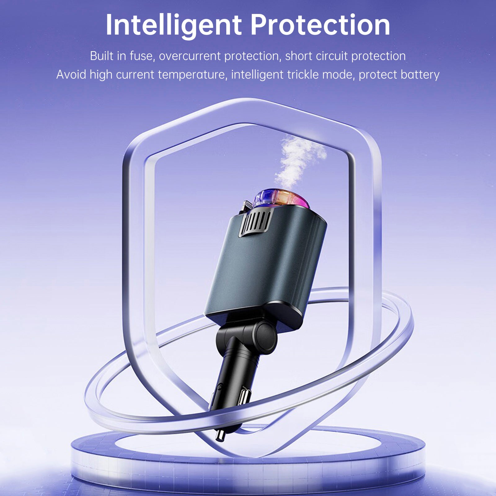 120W Super Fast Car Charger with Retractable Cable Smart Air Freshener Charger