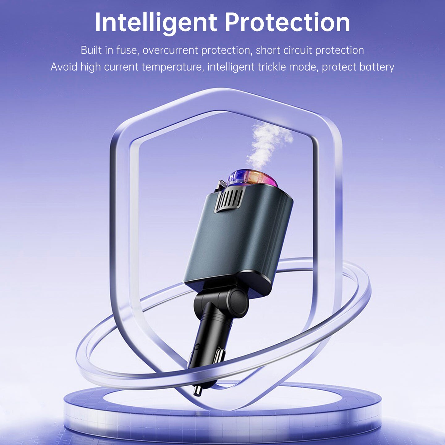 120W Super Fast Car Charger with Retractable Cable Smart Air Freshener Charger