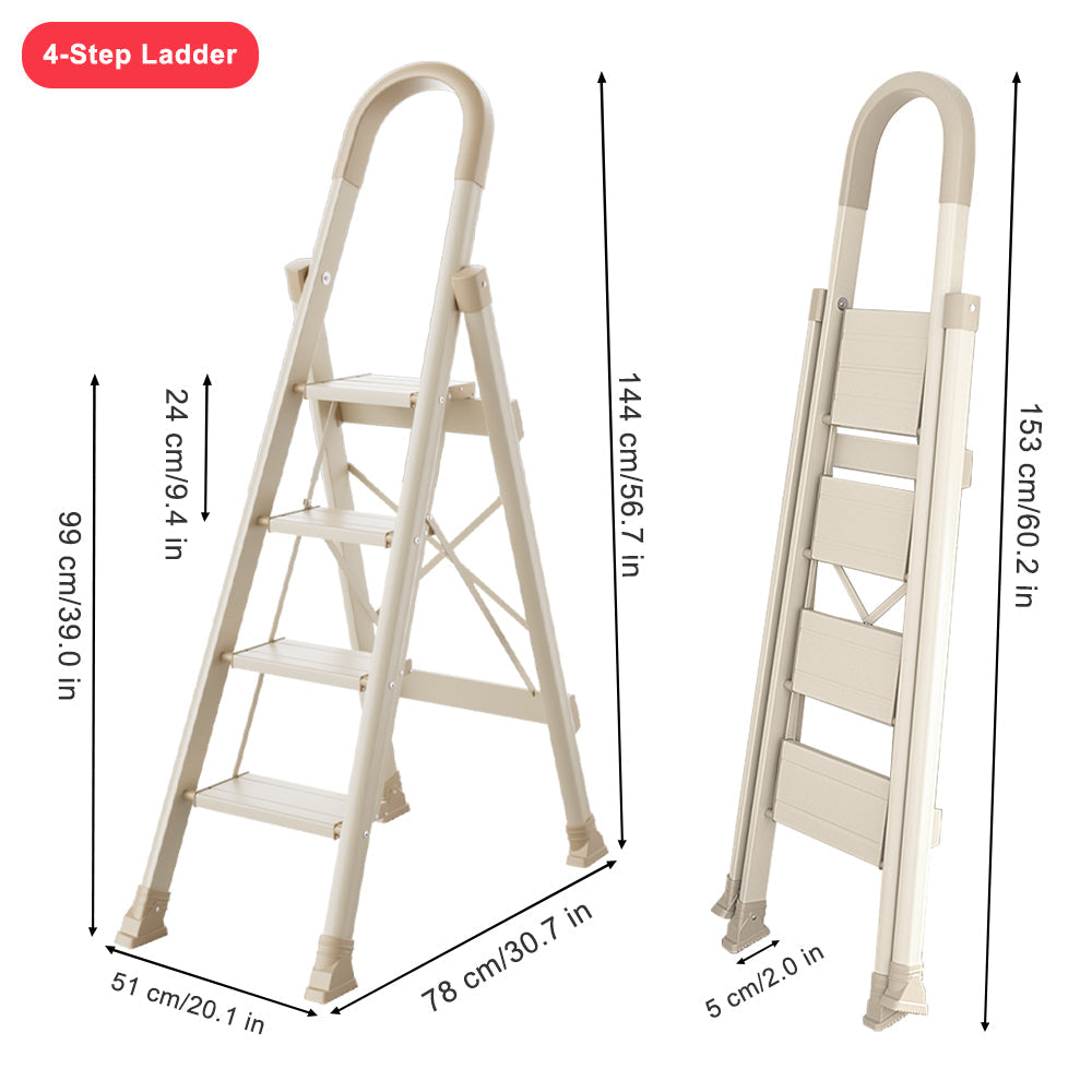 4-Step Ultra-Slim Folding Ladder, 2.8" Thick with Safety Handrail & Wide Anti-Slip Pedals, 330 lbs Capacity (White)