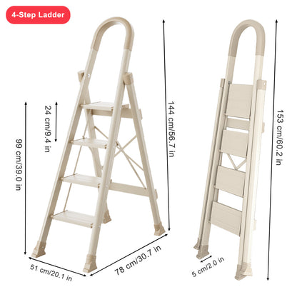4-Step Ultra-Slim Folding Ladder, 2.8" Thick with Safety Handrail & Wide Anti-Slip Pedals, 330 lbs Capacity (White)