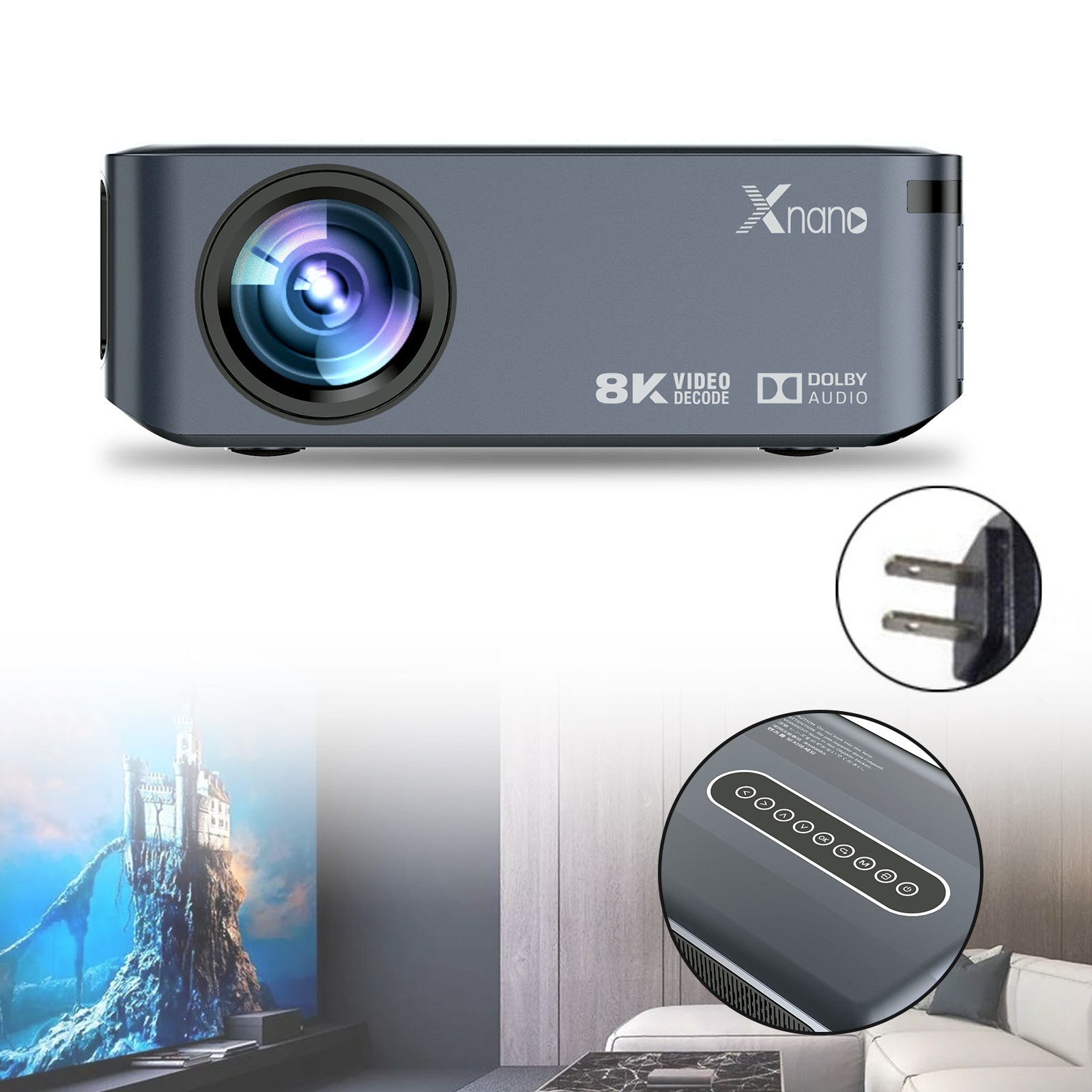 Native 1080p Smart Projector with Android 9.0, WiFi & Bluetooth, Supports 8K/4K, Home Theater Movie Projector with Voice Remote