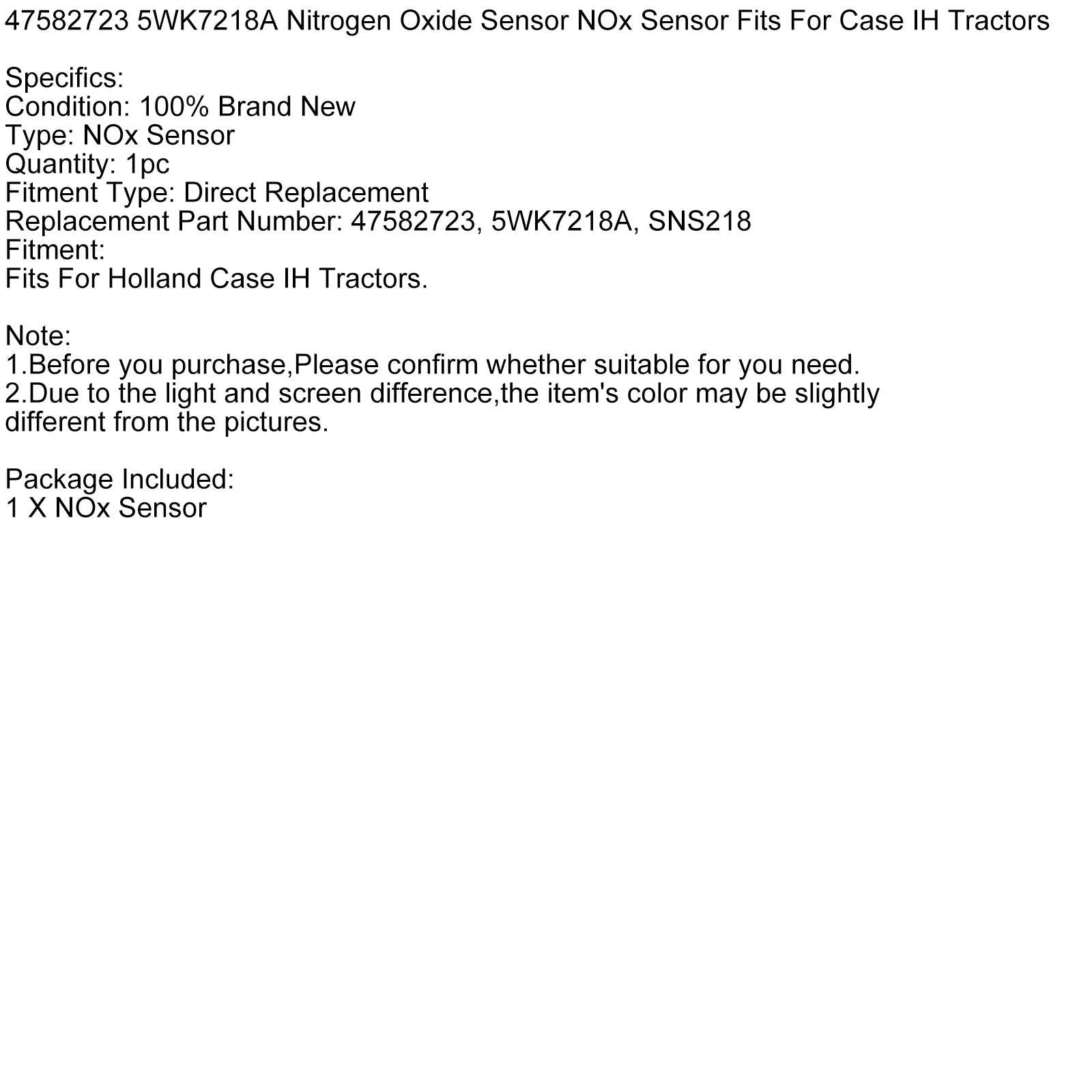 47582723 Nitrogen Oxide Nox Sensor 5WK7218A SNS218 For New Holland CASE IH