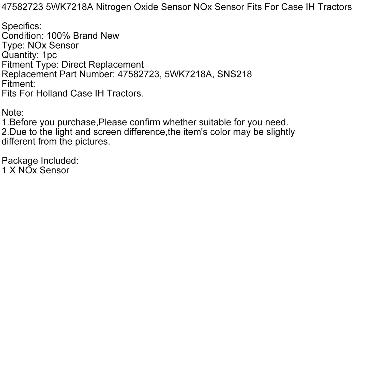 47582723 Nitrogen Oxide Nox Sensor 5WK7218A SNS218 For New Holland CASE IH