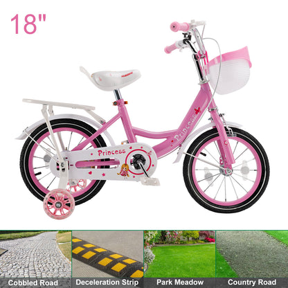 16"/18" Children Princess Bicycle Girls Bike with Removable Training Wheels Pink