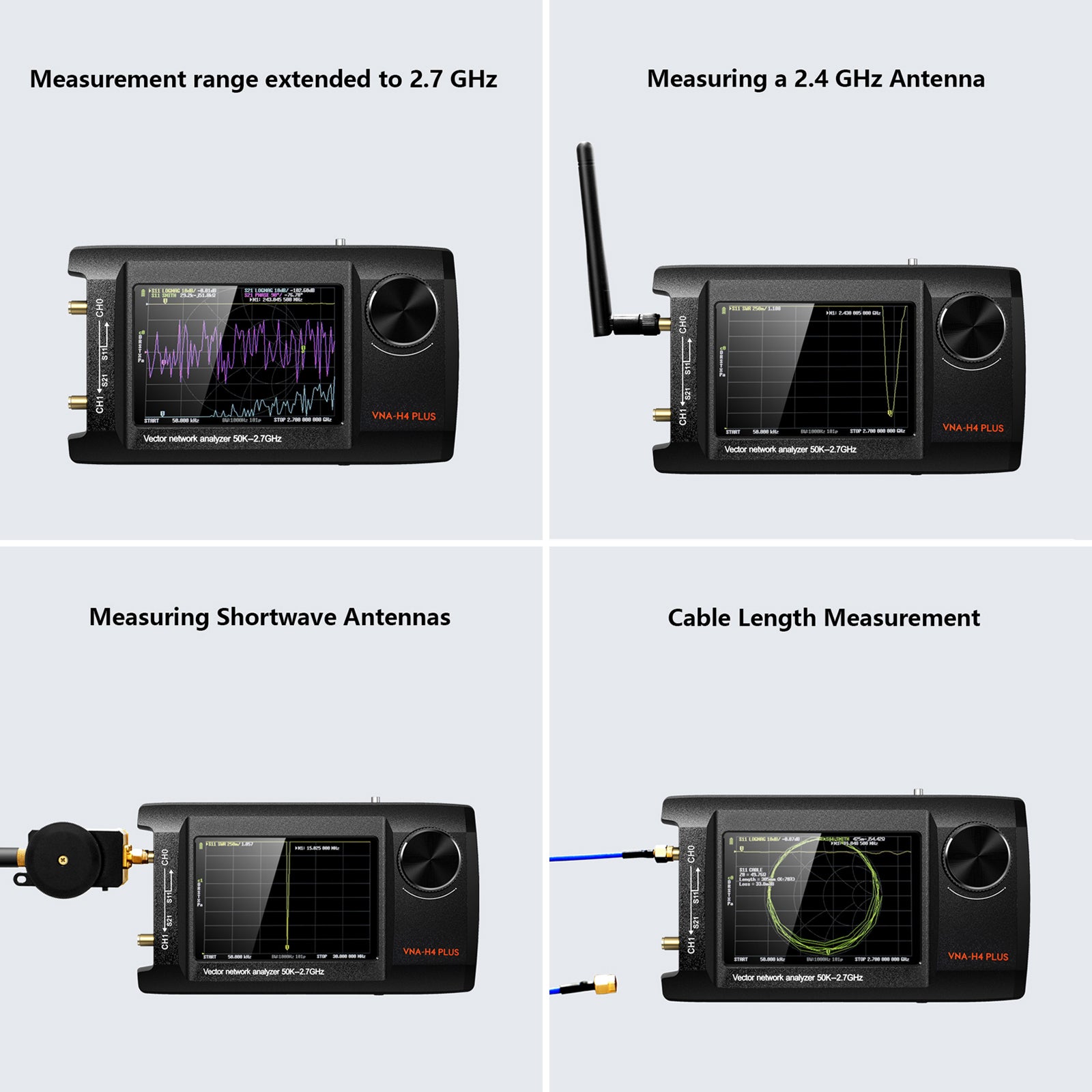 NanoVNA-H4 4" LCD 50KHz~2.7GHz VNA HF VHF UHF UV Vector Network Analyzer