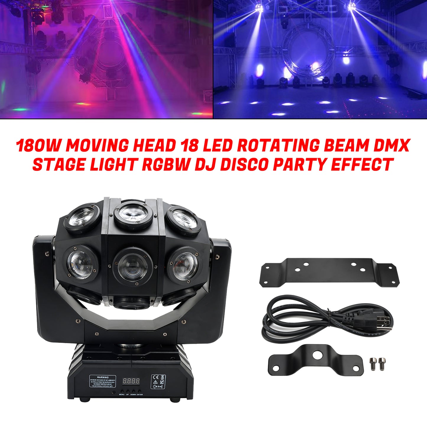 180W RGBW LED Moving Head Stage Light – 18 Beam Rotating DMX DJ Disco Party Effect
