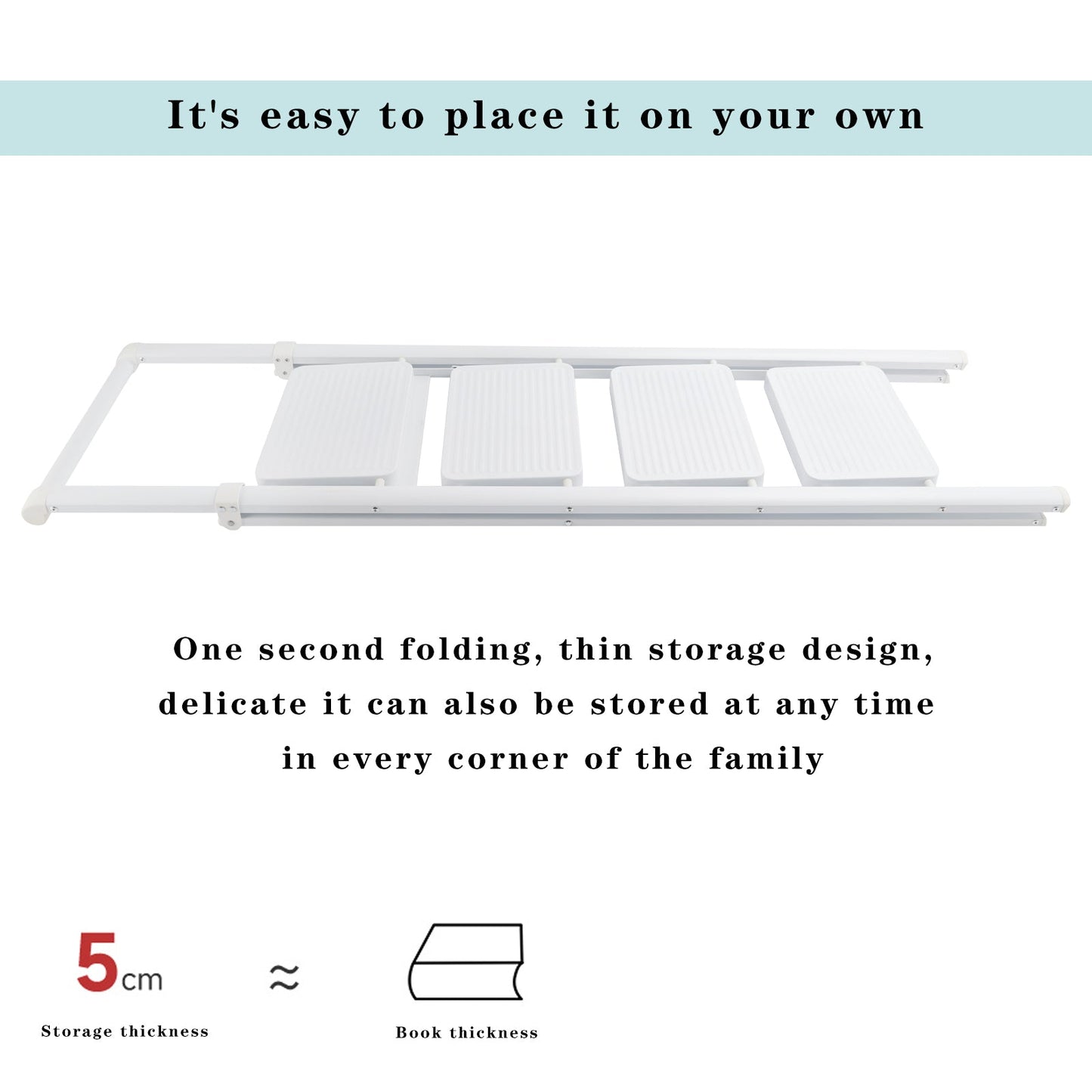 4-Step Ultra-Slim Folding Ladder, 2" Thick Carbon Steel Step Stool with Wide Anti-Slip Pedals, 330 lbs Capacity (White)