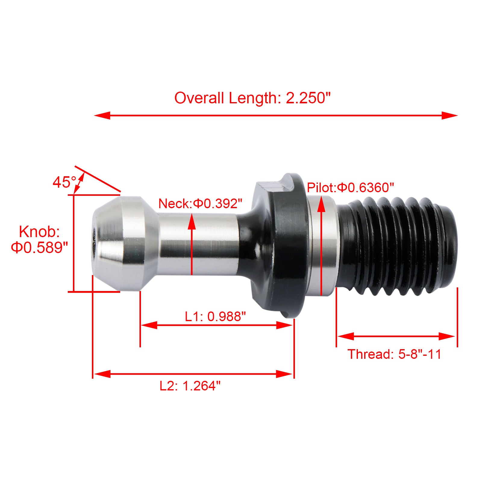 10Pcs CAT40 45° 0.589" Degree Pull Stud Retention Knob Fit HAAS CAT CNC Silver
