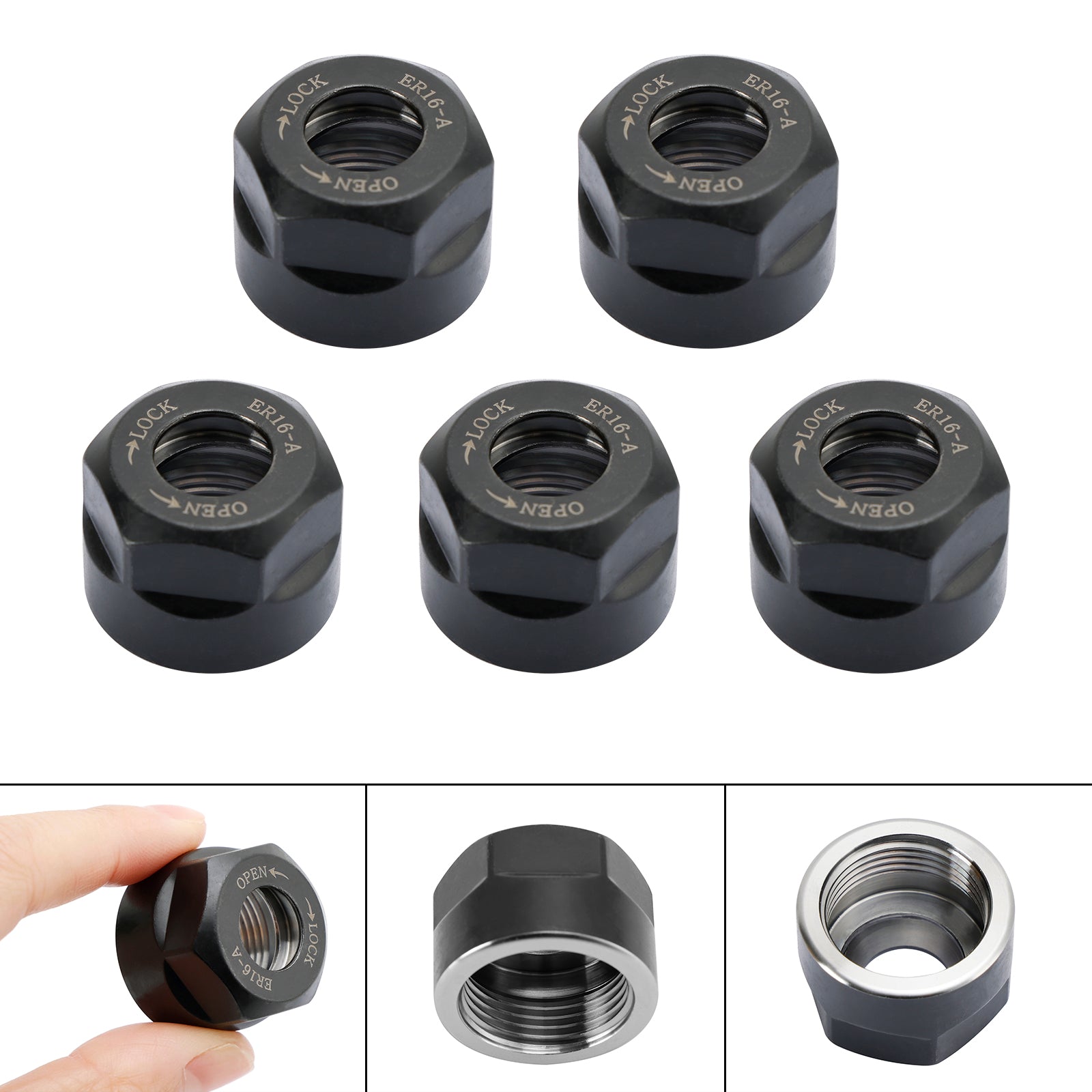 5Pcs ER16-A Type Collet Clamping Nut Chuck Holder CNC Milling Lathe Tool Holder