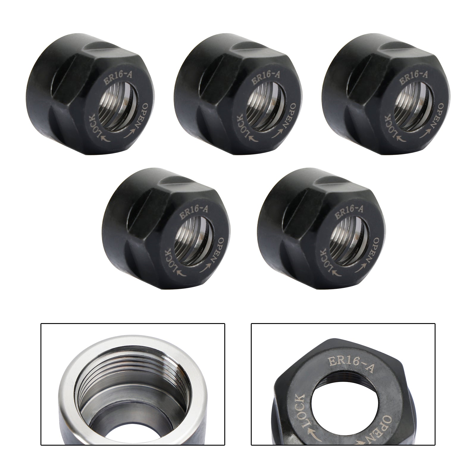 5Pcs ER16-A Type Collet Clamping Nut Chuck Holder CNC Milling Lathe Tool Holder
