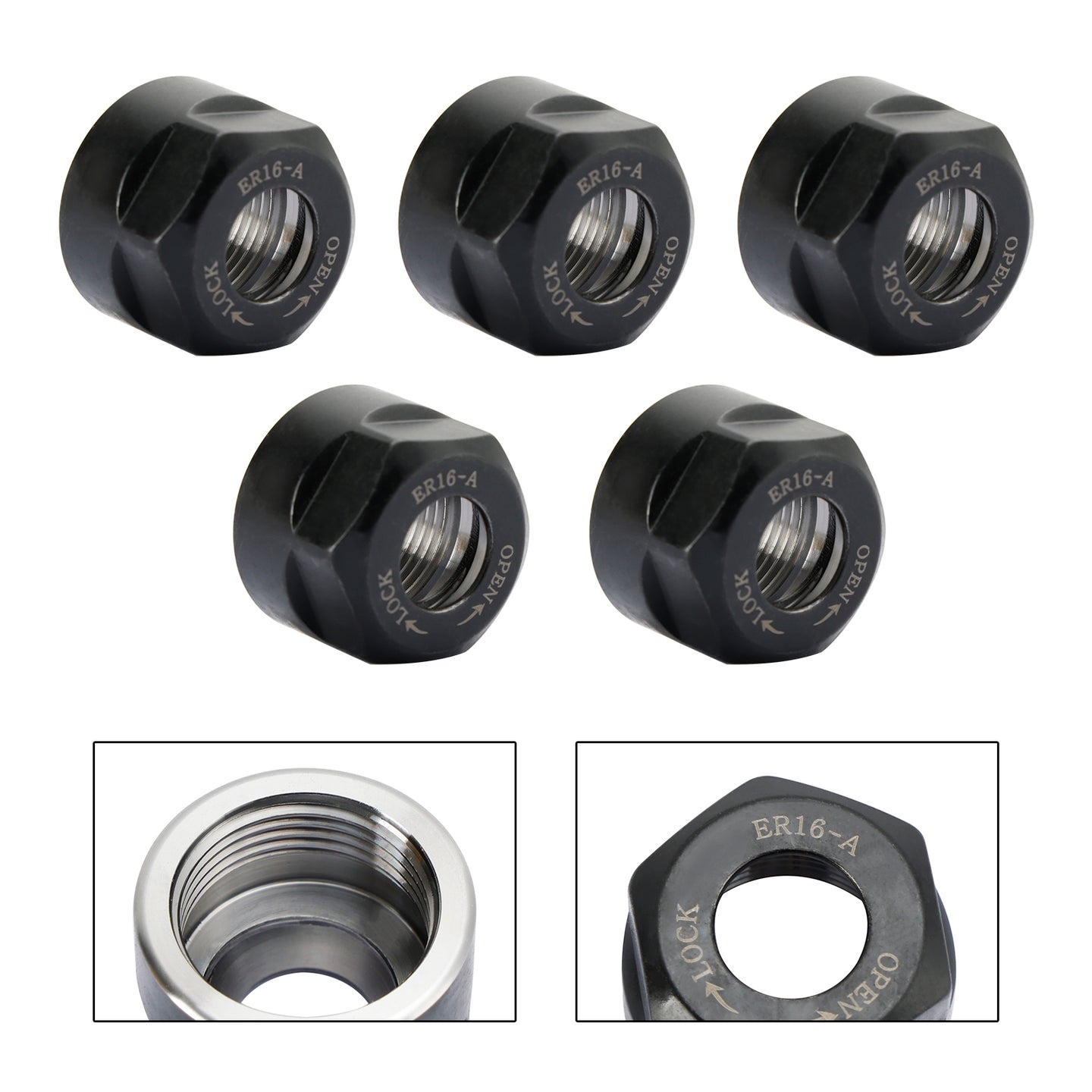 5Pcs ER16-A Type Collet Clamping Nut Chuck Holder CNC Milling Lathe Tool Holder