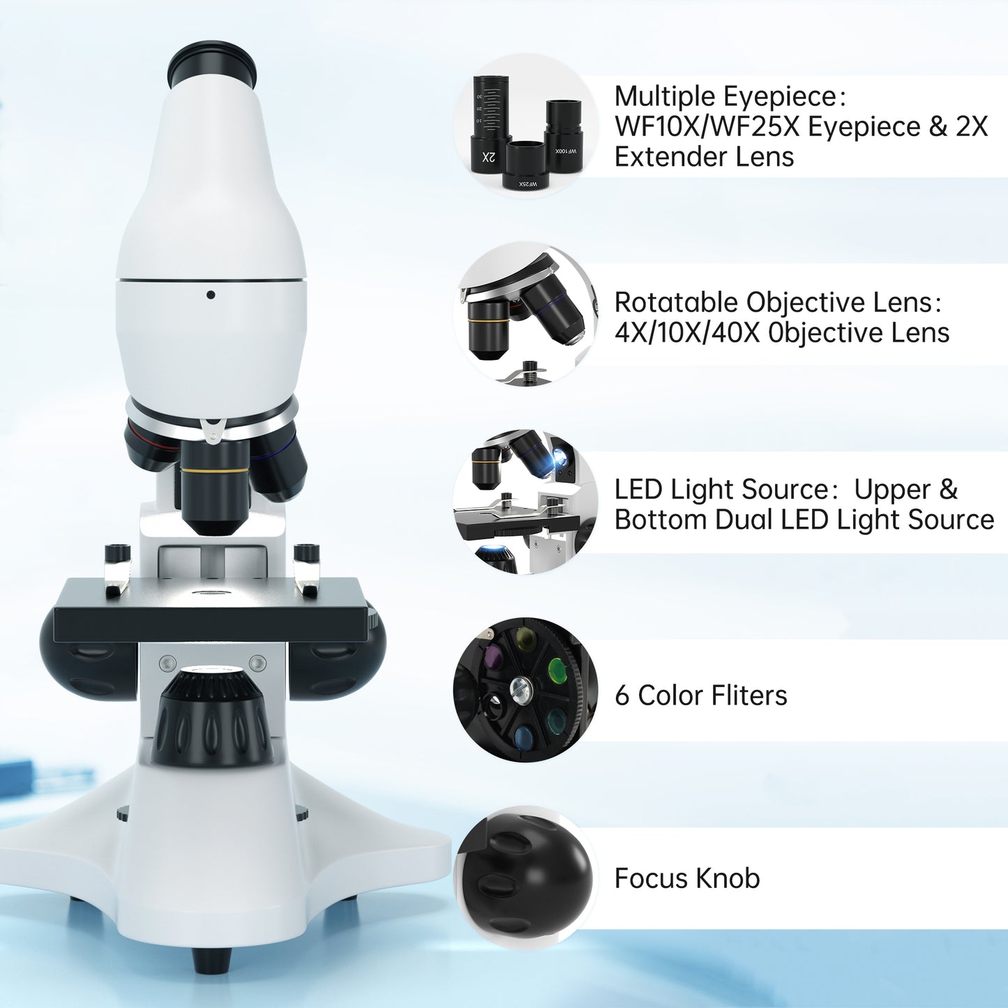 40X-2000X Compound Monocular Microscope For Kids Adult With Slides Set US