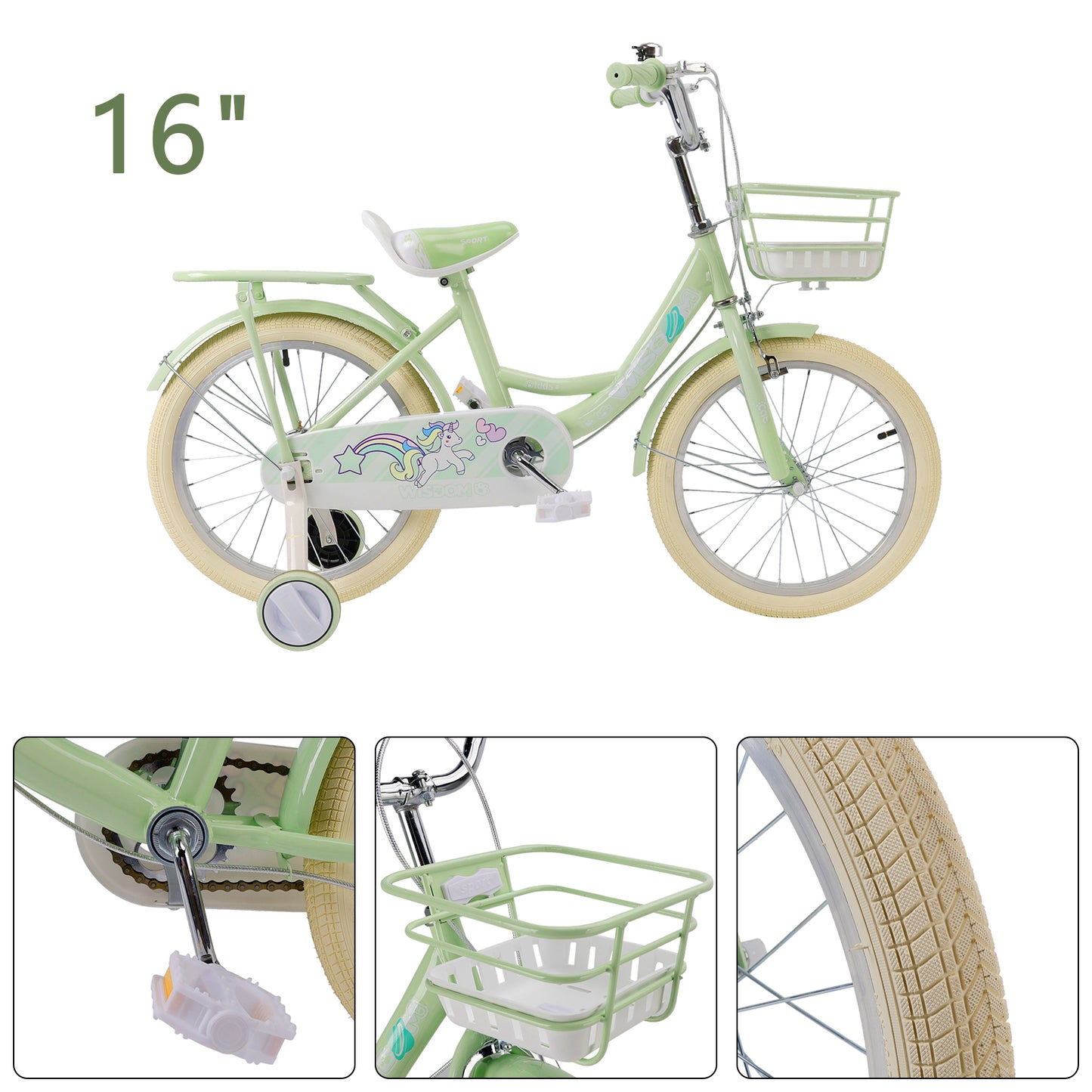 16"/18" Child Bicycle Girls Bike with auxiliary wheels & Rack & Basket