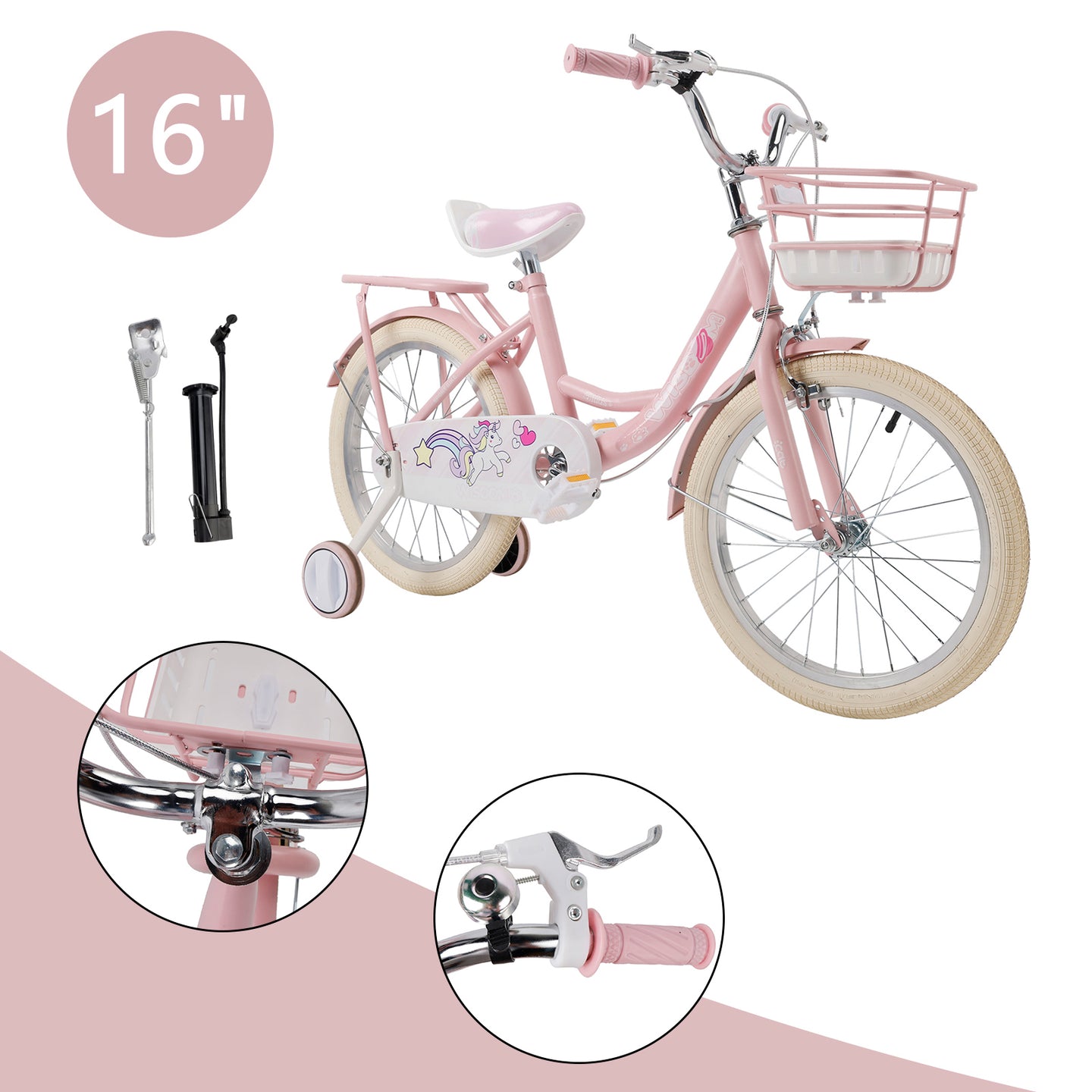 16"/18" Child Bicycle Girls Bike with auxiliary wheels & Rack & Basket