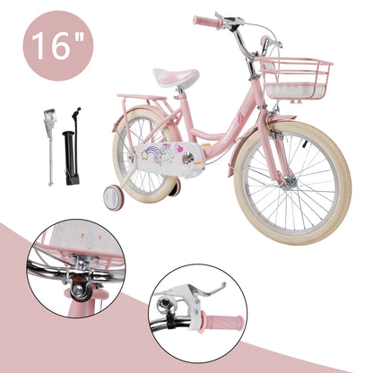 16"/18" Child Bicycle Girls Bike with auxiliary wheels & Rack & Basket