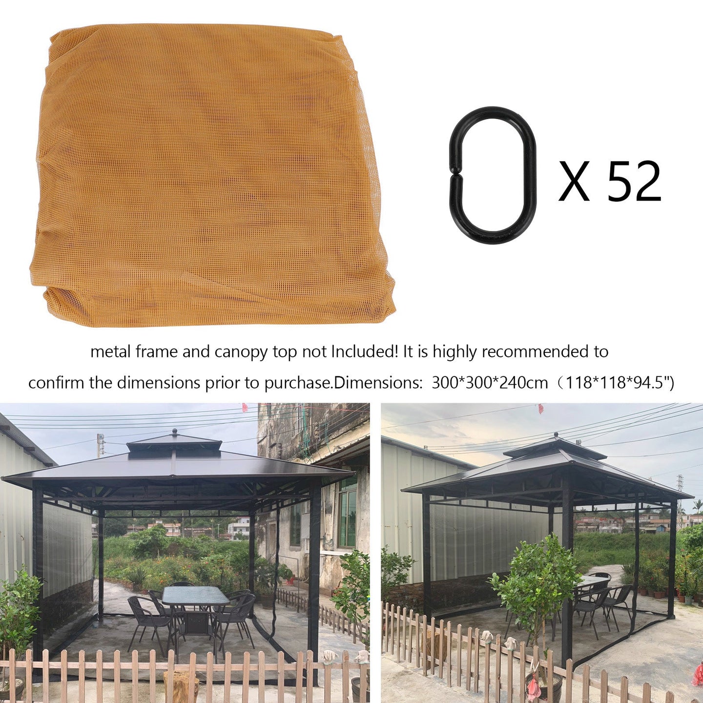 10x10 ft Gazebo Mosquito Netting Walls, 4-Panel Screen House with Zipper Door for Outdoor Patio Canopy