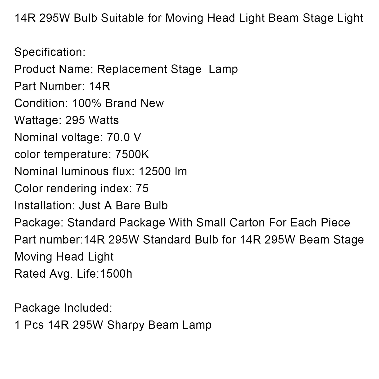 295W 14R Lamp Sharpy Beam Moving Head Replacement Bulb Stage Show Lighting
