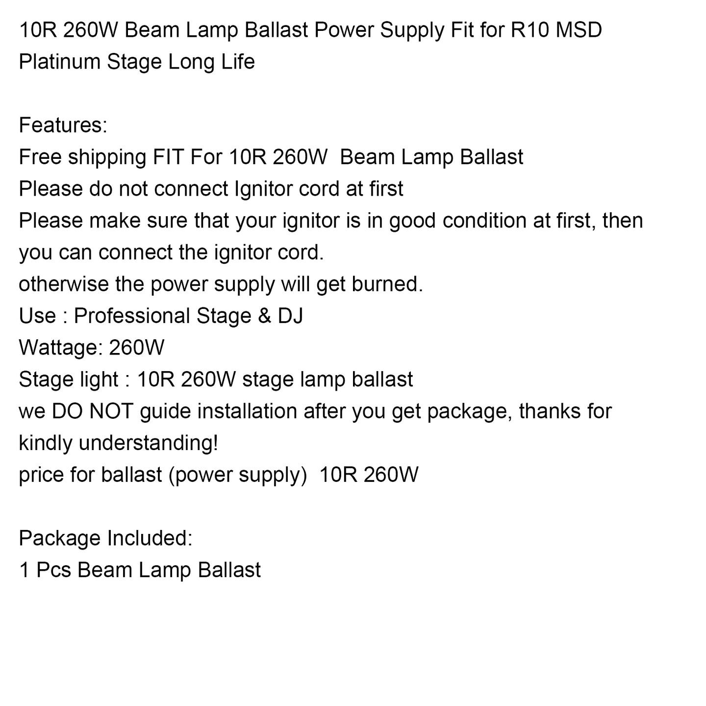 10R 260W Beam Lamp Ballast Power Supply Fit for R10 Platinum Stage Long Life
