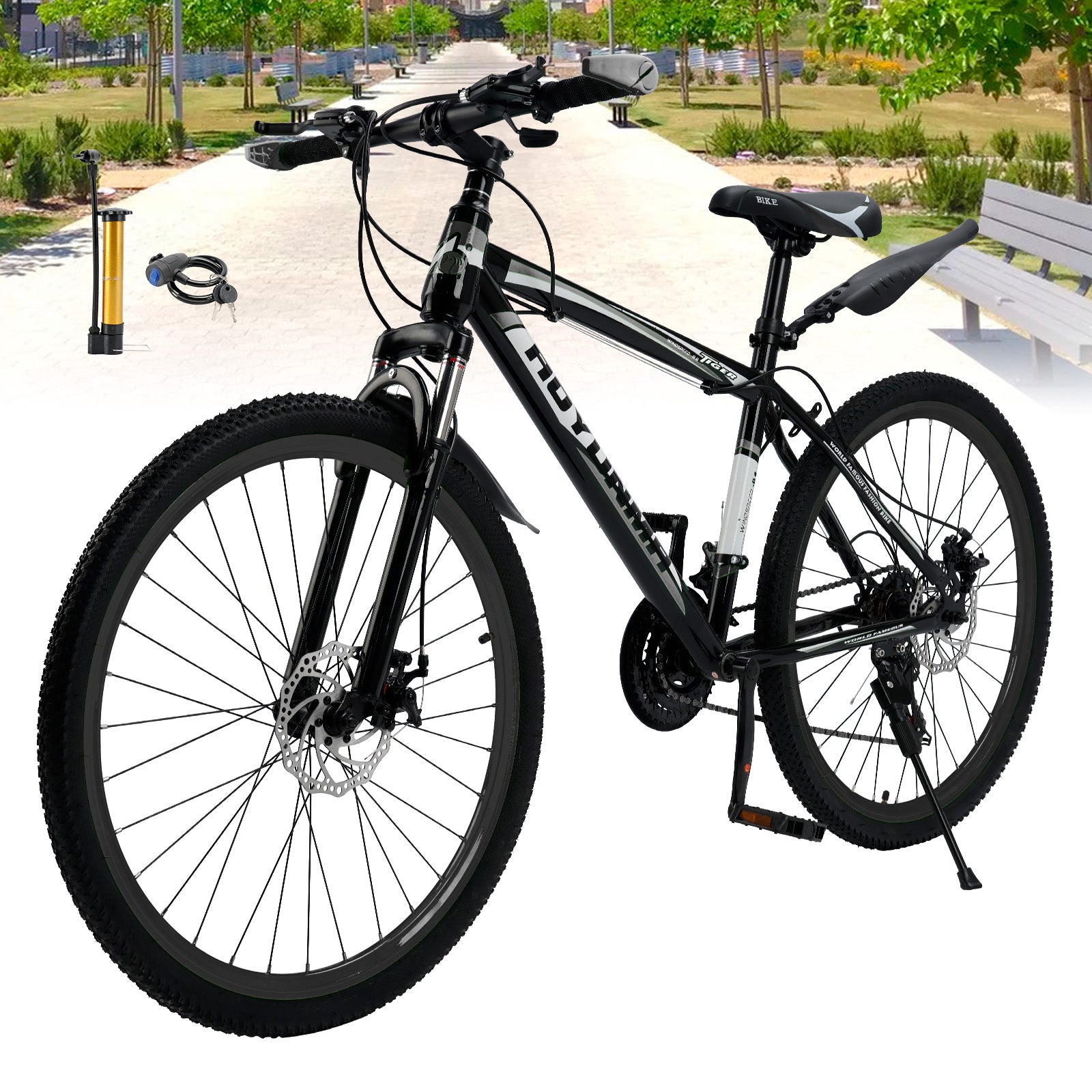Unisex 26 inch 24 Speed MTB w/ Disc Brake Mountain Bike Black+White