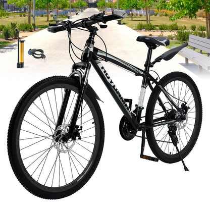 Unisex 26 inch 24 Speed MTB w/ Disc Brake Mountain Bike Black+White