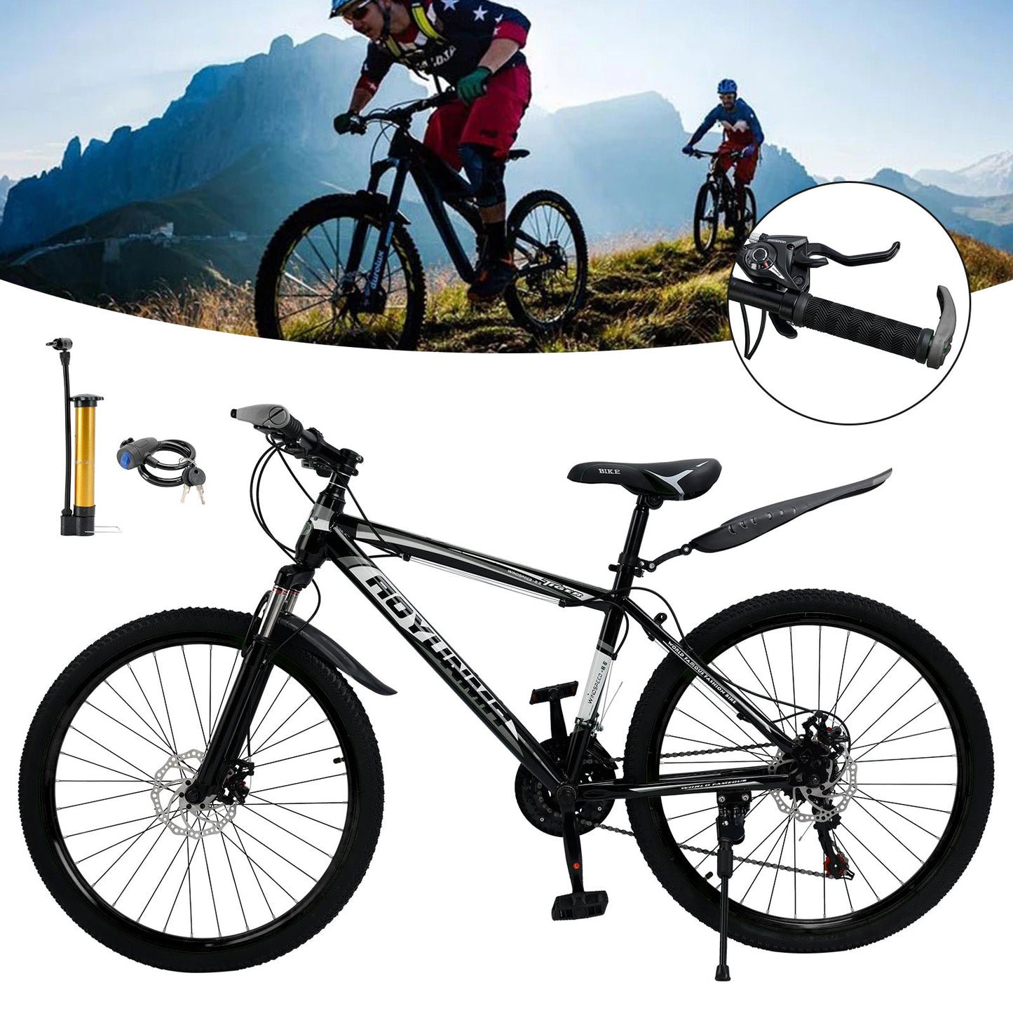 Unisex 26 inch 24 Speed MTB w/ Disc Brake Mountain Bike Black+White