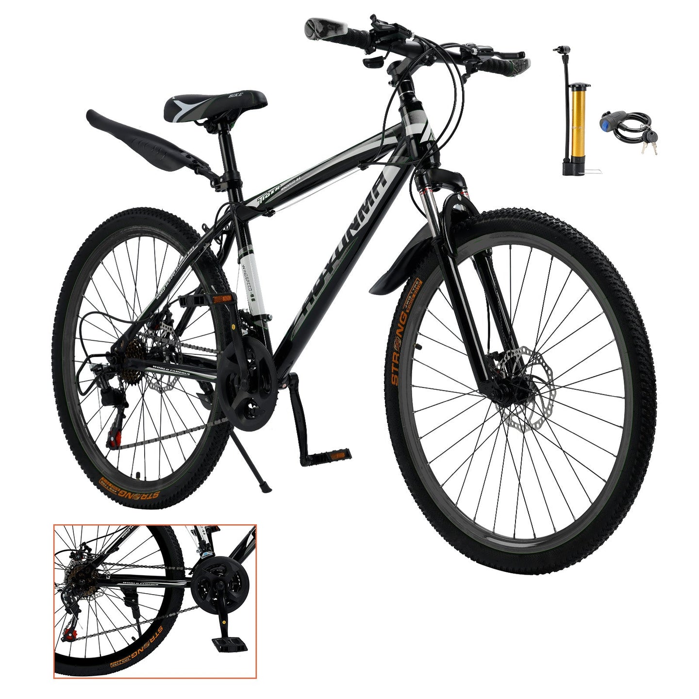 Unisex 26 inch 24 Speed MTB w/ Disc Brake Mountain Bike Black+White