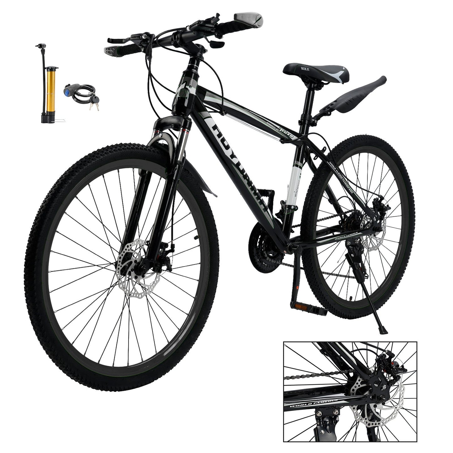 Unisex 26 inch 24 Speed MTB w/ Disc Brake Mountain Bike Black+White